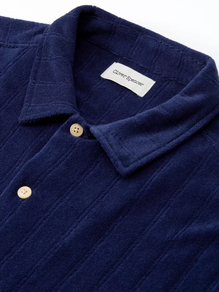 Oliver Spencer Cuban Short Sleeve Jersey Shirt Haywood Navy Cheap