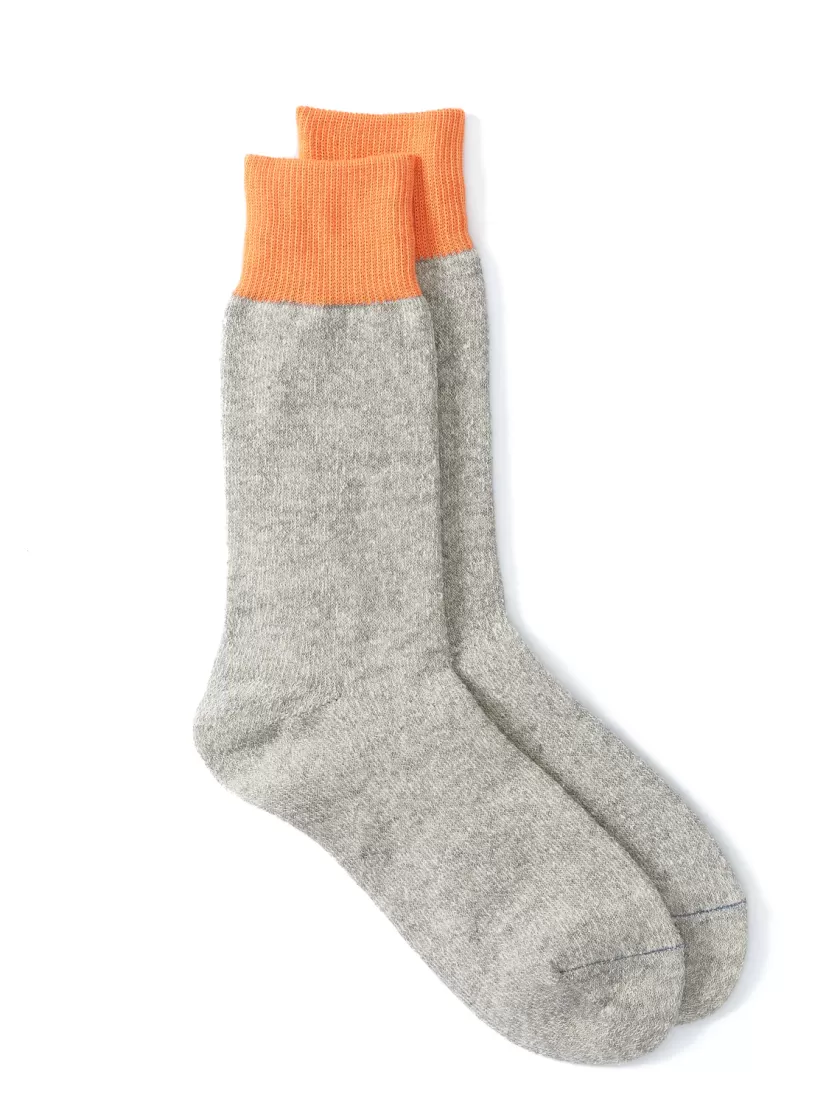 Oliver Spencer Ro To To Double Face Crew Socks Silk & Cotton Light Grey/Orange Online